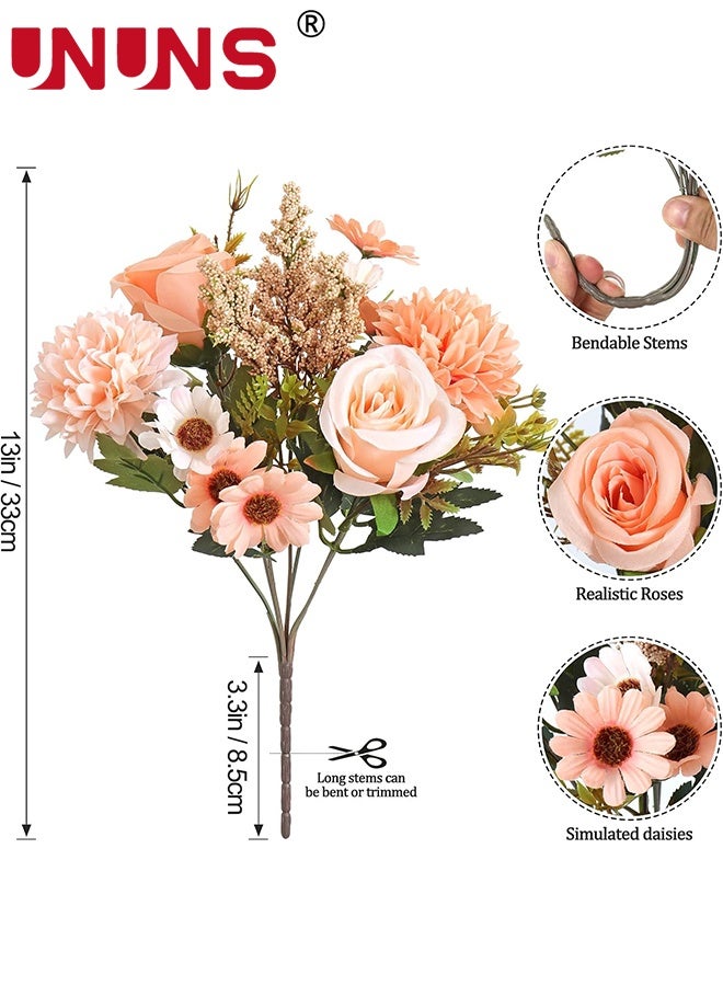 UNUNS Artificial Flowers,Artificial Plants Like Real Artificial Bouquet 3 Packs Silk Artificial Roses Bouquet with Daisy Chrysanthemum Champagne Flowers for Centerpiece Table Wedding Party Home Decor - Image 2